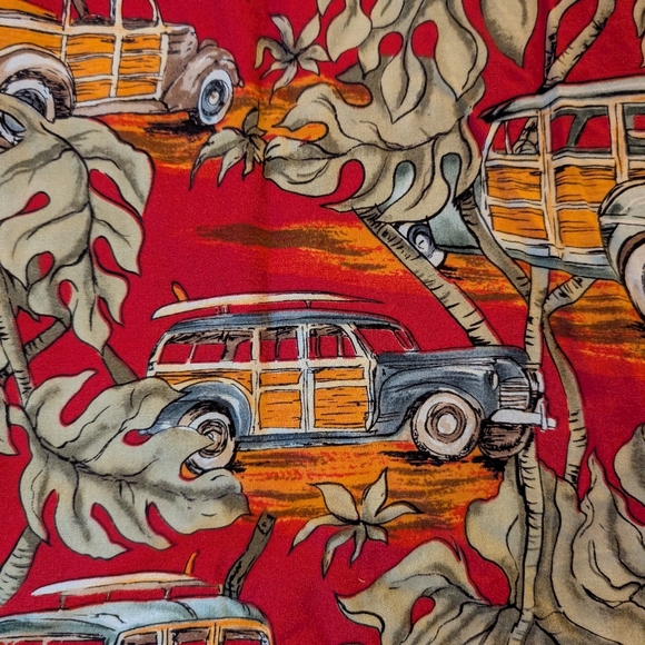Kalaheo Men's Short Sleeve Hawaiian Shirt Red Vintage Cars Surf Cruise XL - Picture 5 of 6